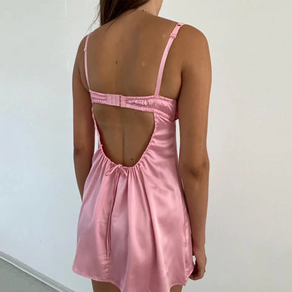 Lace Trim Backless Slip Mini Dress with Adjustable Strap Styling