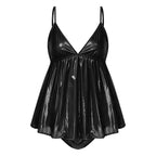 Glossy Pink Flared Babydoll Dress and Matching Briefs Set