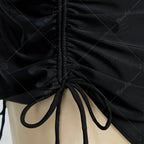 Women's Vintage Inspired Puff Sleeve Drawstring One Piece Swimsuit with Ruched Fit Design