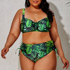 Navy Blue Floral Medallion Two-Piece Bikini Set with High-Waisted Bottom, Shaped Top and Adjustable Side-Tie Details