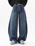 Unisex Baggy Wide Leg Denim Jeans with Relaxed Barrel Fit and Streetwear Style