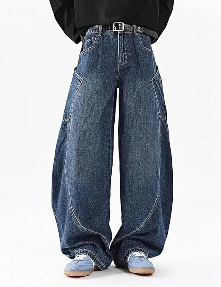 Unisex Baggy Wide Leg Denim Jeans with Relaxed Barrel Fit and Streetwear Style
