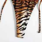 Fierce Tiger Print Triangle String Bikini with Adjustable Ties