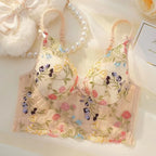 Colorful Floral Embroidery Longline Corset Bra and Panty Set