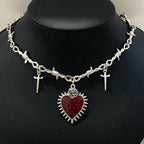 Vintage Gothic Heart Sword Pendant Choker Necklace with Alternative Charm Details