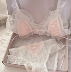 Delicate Lace Triangle-Cup Lingerie Set with Adjustable-Strap Bra and Matching Feminine Brief