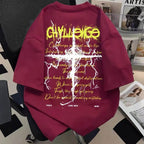 Heavyweight Typography Graphic Streetwear T-Shirt with Distressed Urban Artwork