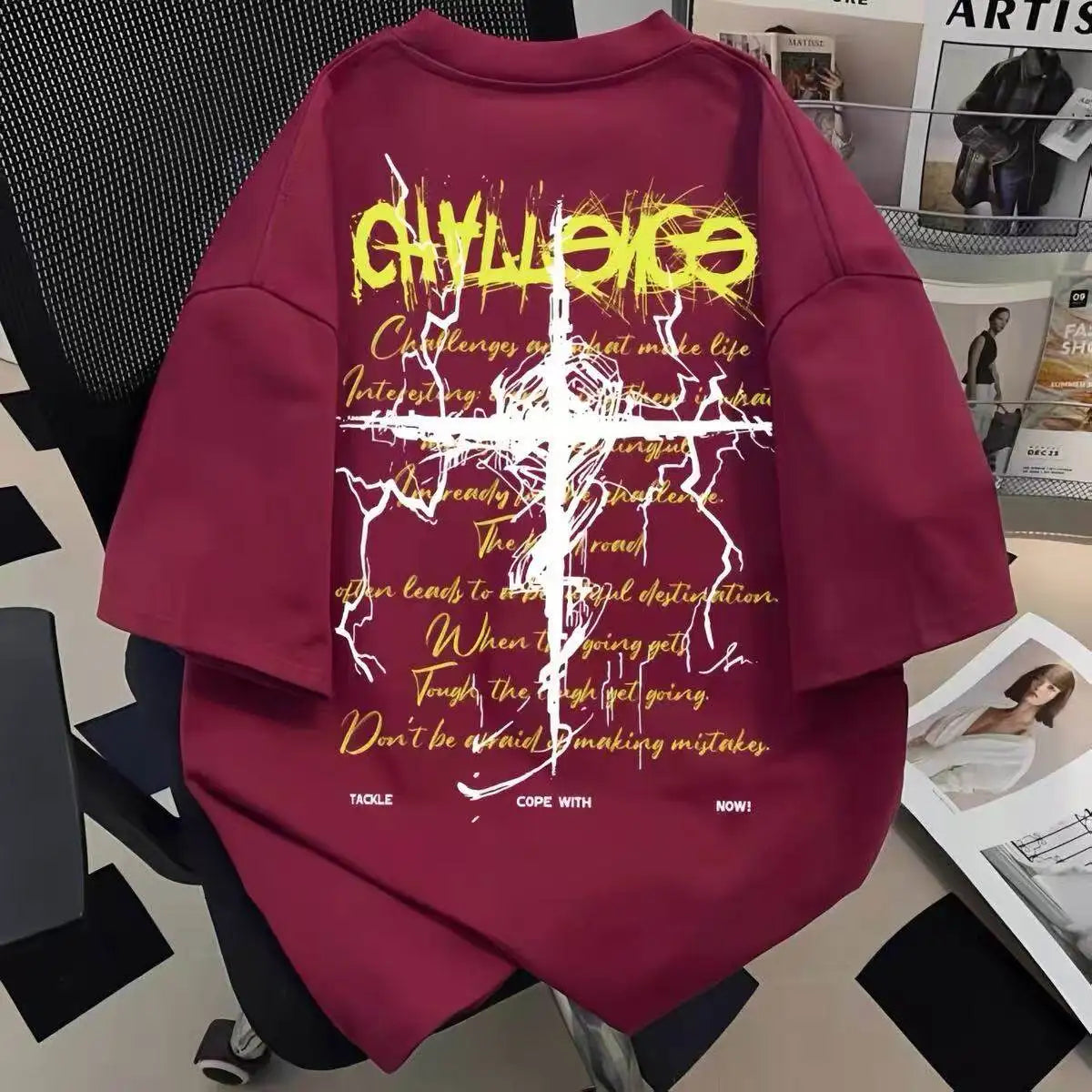 Heavyweight Typography Graphic Streetwear T-Shirt with Distressed Urban Artwork