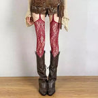 Floral Fishnet Suspender Tights Alternative Punk Fashion Garter Style Hosiery