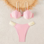 Structured Brown Seashell Underwire Bikini with Contrast White Detailing