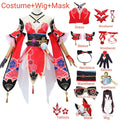 Elaborate Floral Kimono-Style Cosplay Costume with Fox Mask and Flowing Sleeves