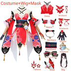 Elaborate Floral Kimono-Style Cosplay Costume with Fox Mask and Flowing Sleeves