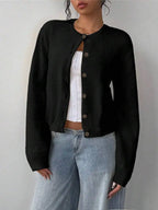 Women's Cropped Crew Neck Relaxed Fit Minimalist Knit Sweater