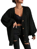 Women's Oversized Cable Knit Sweater with Textured Stitching and Relaxed Streetwear Silhouette