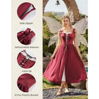 Women's Renaissance-Inspired Corset Dress Set with Bell Sleeves and Layered Overdress