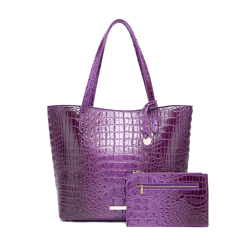Croc Embossed Bucket Tote Bag with Matching Wristlet Large Capacity Shoulder Handbag