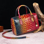 Embossed Top Handle Boston Satchel Bag with Detachable Crossbody Strap