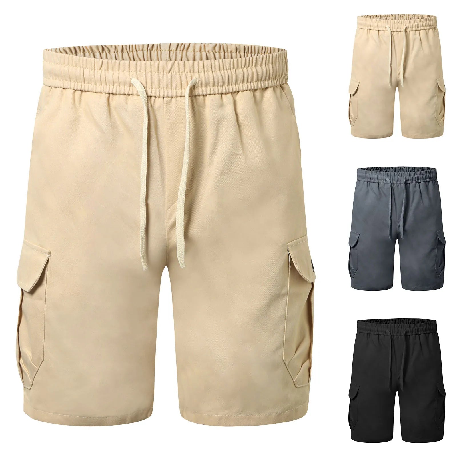 Men's Cotton Cargo Shorts with Utility Pockets and Relaxed Casual Streetwear Style