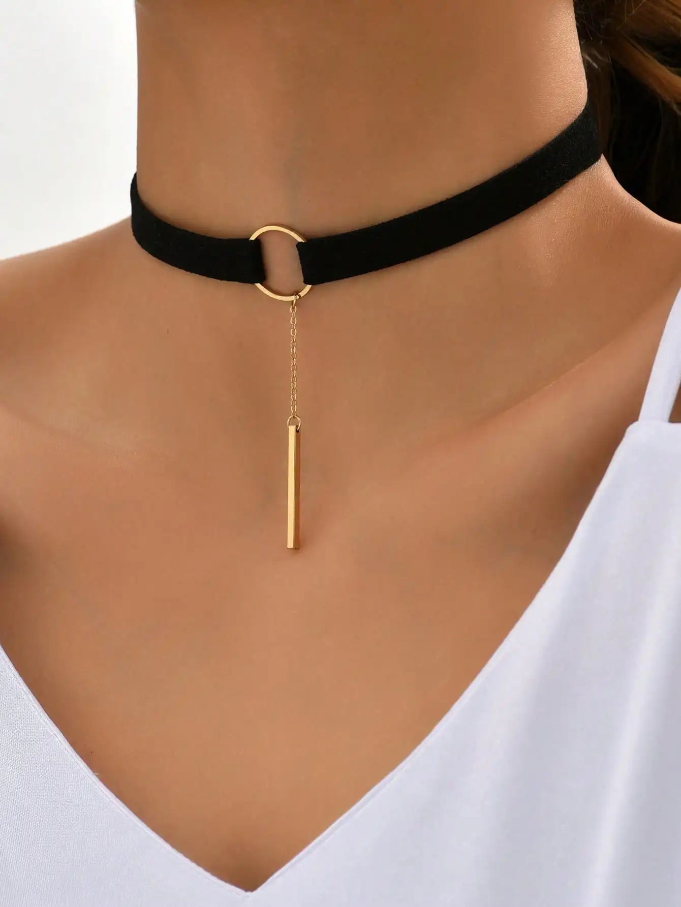 Minimalist Gothic Velvet Choker Necklace With Pendant Detail and Alternative Fashion Styling