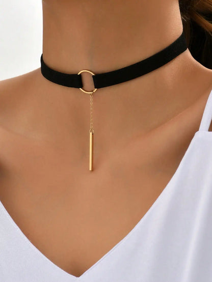 Minimalist Gothic Velvet Choker Necklace With Pendant Detail and Alternative Fashion Styling