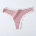Women’s Delicate Lace Low-Rise Thong with Floral-Style Trim, Minimal G-String Silhouette and Solid Color Design