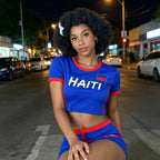 Women's Contrast Trim Graphic Crop T-Shirt for Casual Sport-Inspired Streetwear Everyday Fashion Style
