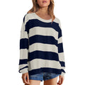 Women's Relaxed Striped Knit Pullover with Long Sleeves for Casual Everyday Streetwear Style