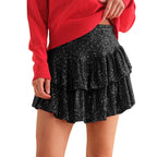 Sequin Tiered Mini Skirt with High Waist Flared Party Silhouette
