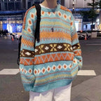 Men's Oversized Retro Pattern Knit Streetwear Pullover Sweater Casual Style