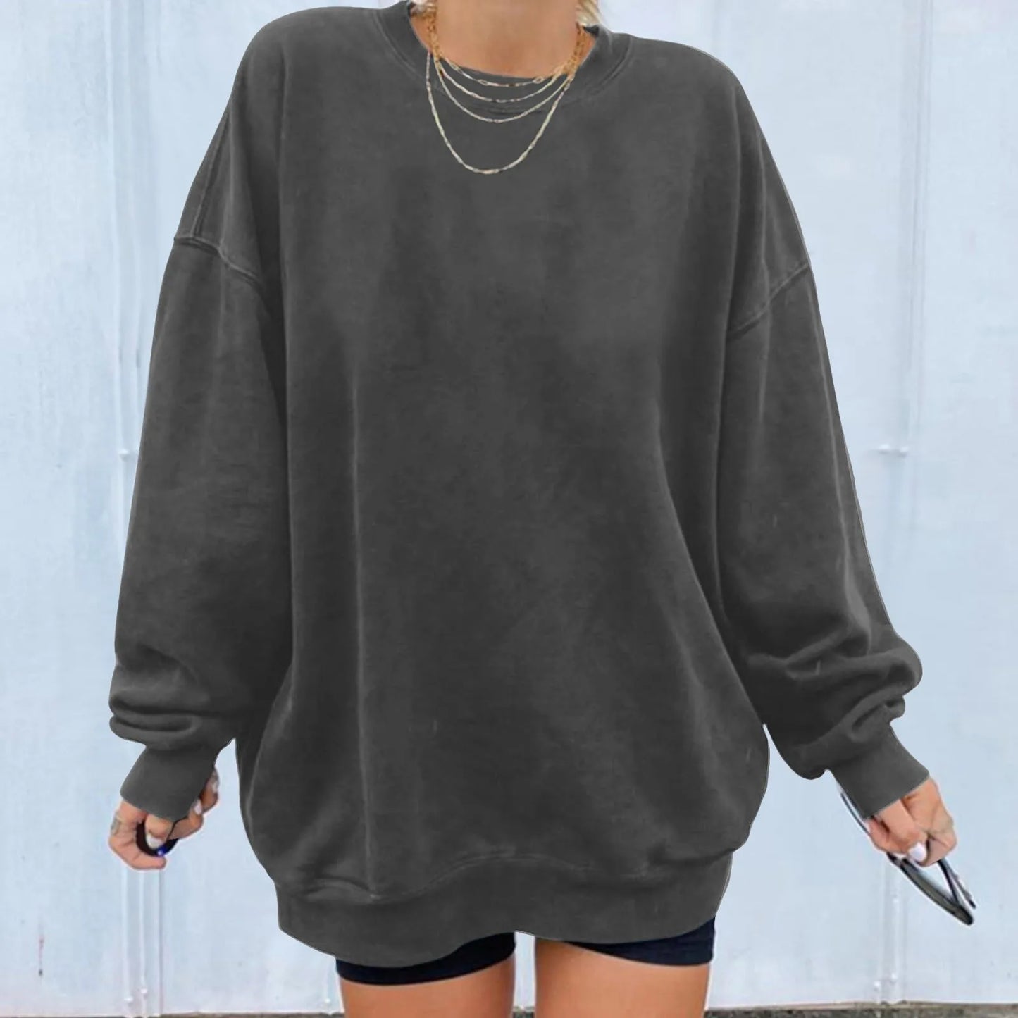 Women's Oversized Drop Shoulder Pullover Sweatshirt for Relaxed Everyday Casual Streetwear Style