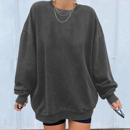 Women's Oversized Drop Shoulder Pullover Sweatshirt for Relaxed Everyday Casual Streetwear Style