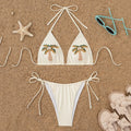 Cream String Bikini with Beaded Palm Tree Embellishments