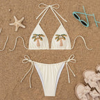 Cream String Bikini with Beaded Palm Tree Embellishments