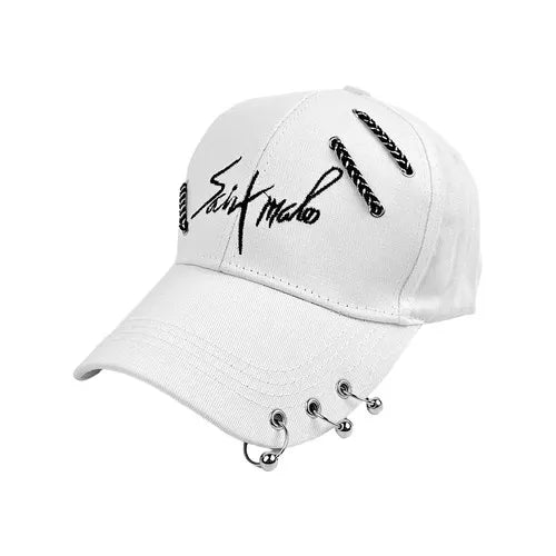 Embroidered Adjustable Baseball Cap with Decorative Metal Accents for Contemporary Streetwear Fashion
