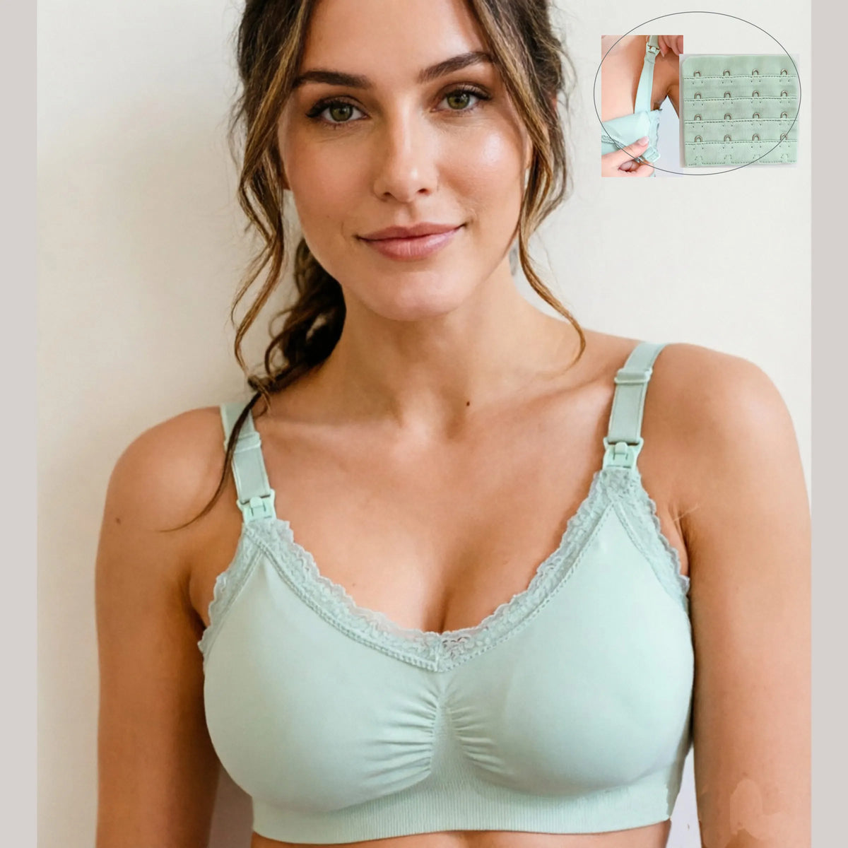 Wire-Free Seamless Nursing Bra with Delicate Lace Trim and Front Ruching