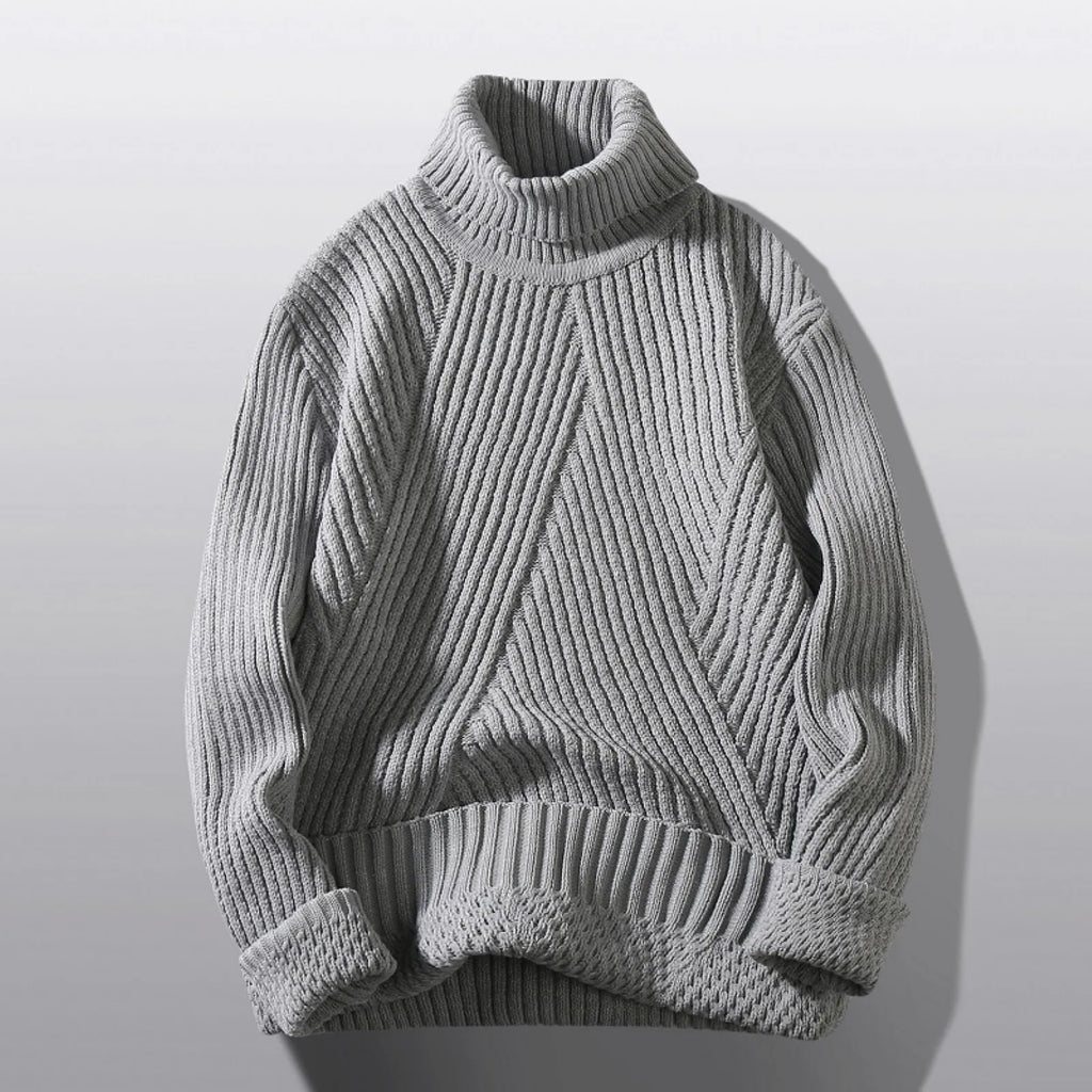 Unisex Ribbed Turtleneck Knit Pullover Sweater With Relaxed Minimalist Silhouette