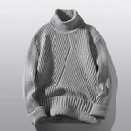 Unisex Ribbed Turtleneck Knit Pullover Sweater With Relaxed Minimalist Silhouette