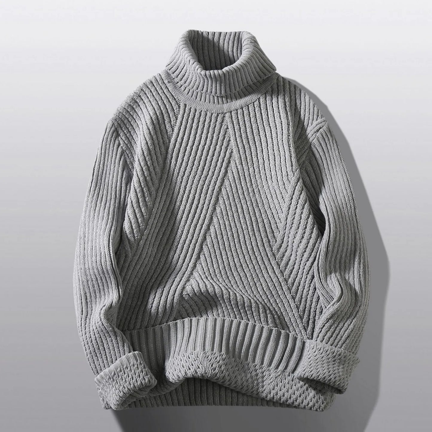 Unisex Ribbed Turtleneck Knit Pullover Sweater With Relaxed Minimalist Silhouette