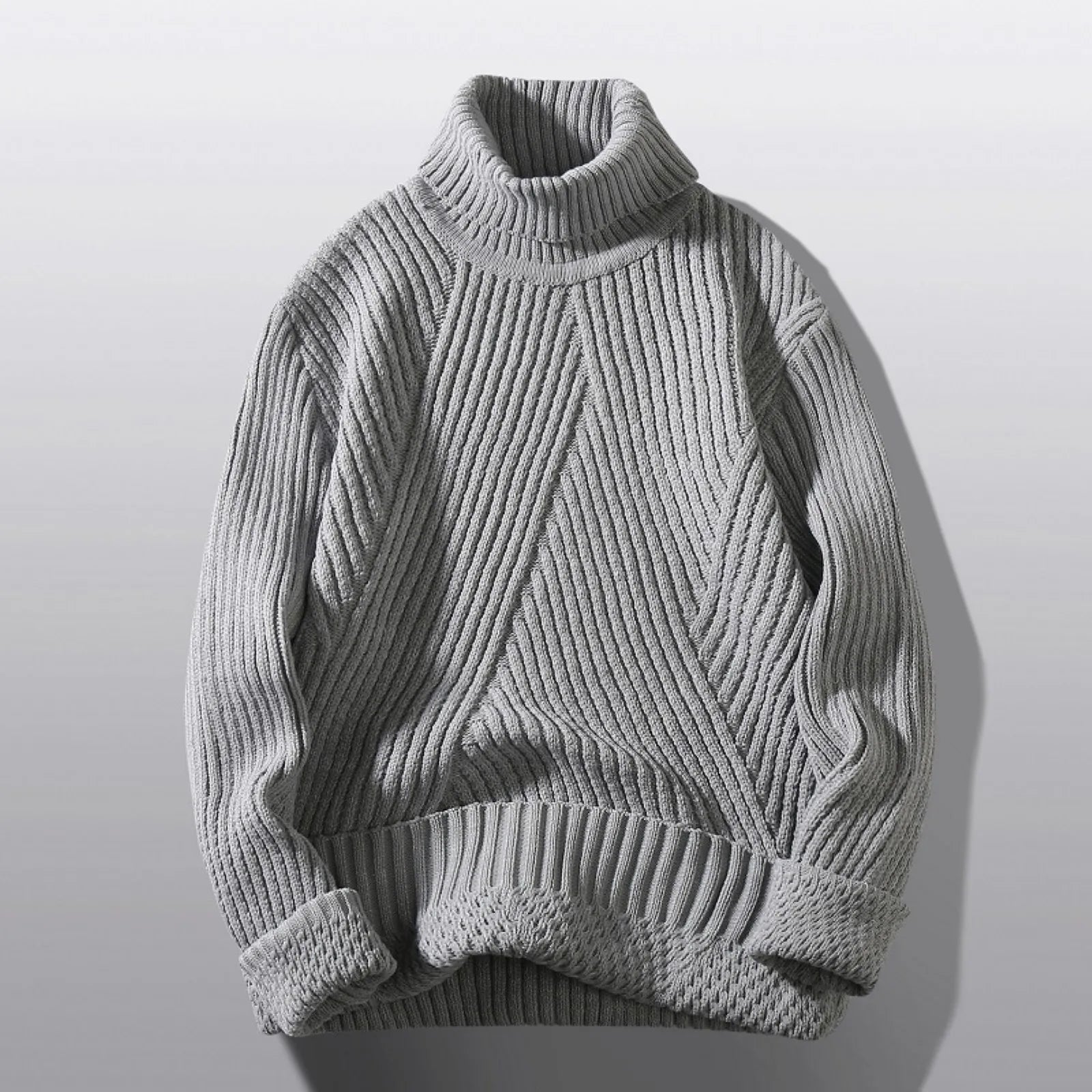 Unisex Ribbed Turtleneck Knit Pullover Sweater With Relaxed Minimalist Silhouette