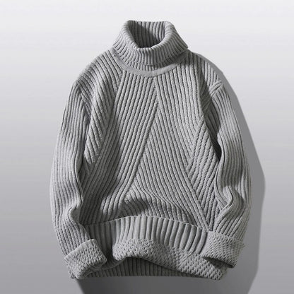 Unisex Ribbed Turtleneck Knit Pullover Sweater With Relaxed Minimalist Silhouette