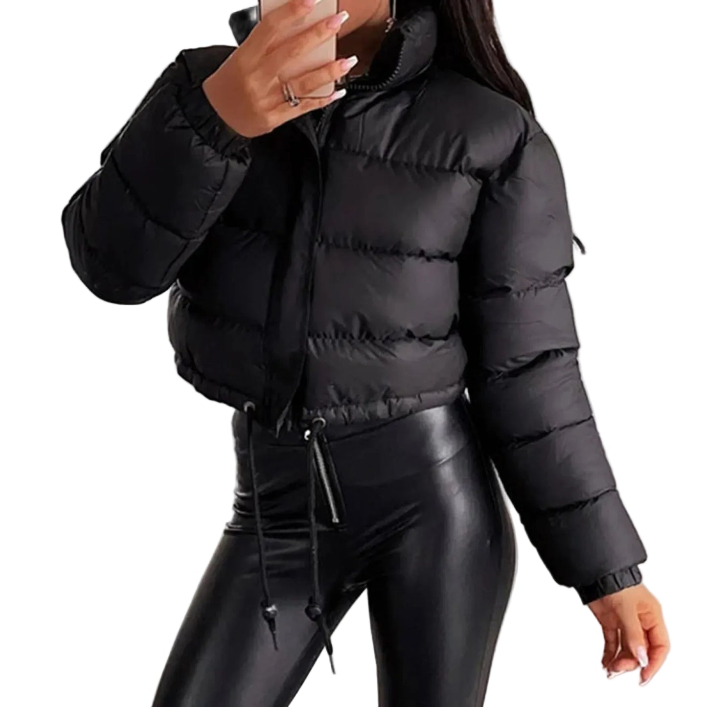 Women's Cropped Quilted Puffer Jacket with Relaxed Contemporary Winter Streetwear Style
