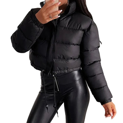 Women's Cropped Quilted Puffer Jacket with Relaxed Contemporary Winter Streetwear Style