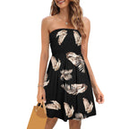 Strapless Smocked Bandeau Dress with Metallic-Toned Botanical Print