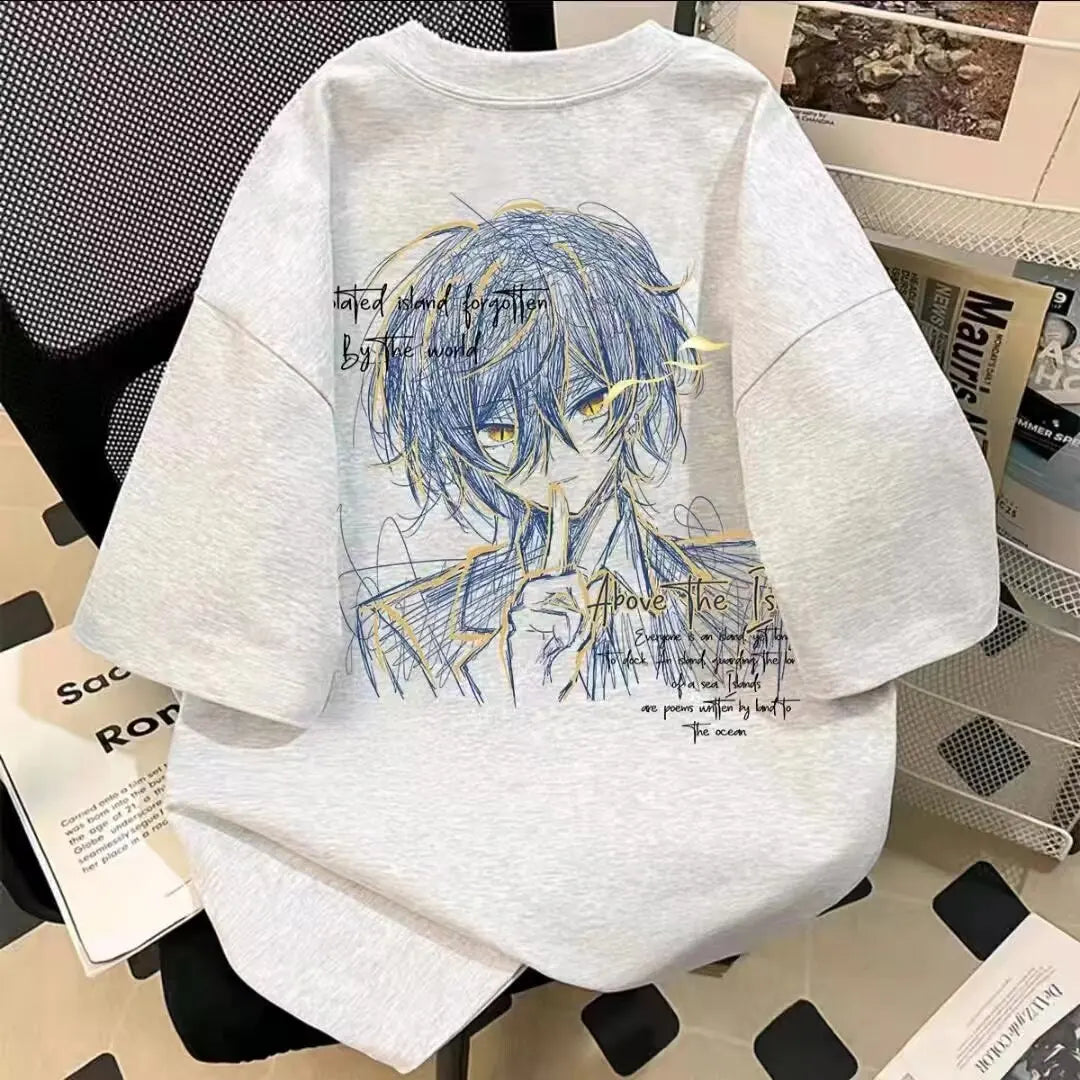 Neon Glitch Anime Graphic Oversized Soft Cotton Casual T-Shirt