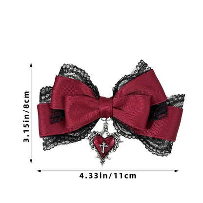 Gothic Lace Ribbon Bow Hair Clip Dark Romantic Statement Accessory