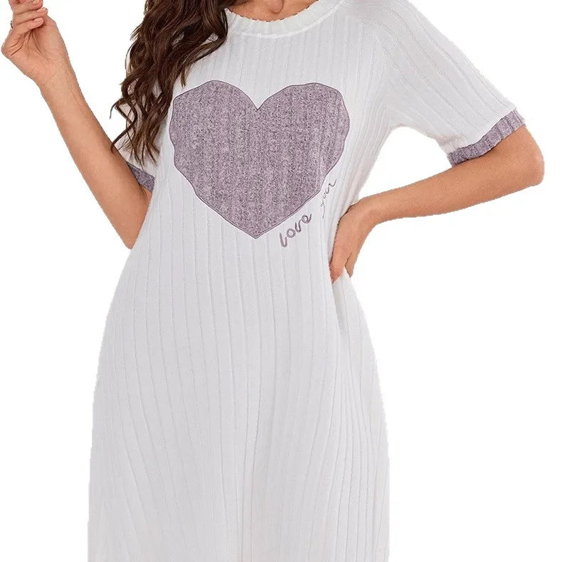 Relaxed Heart-Graphic Sleep Dress with Contrasting Trim
