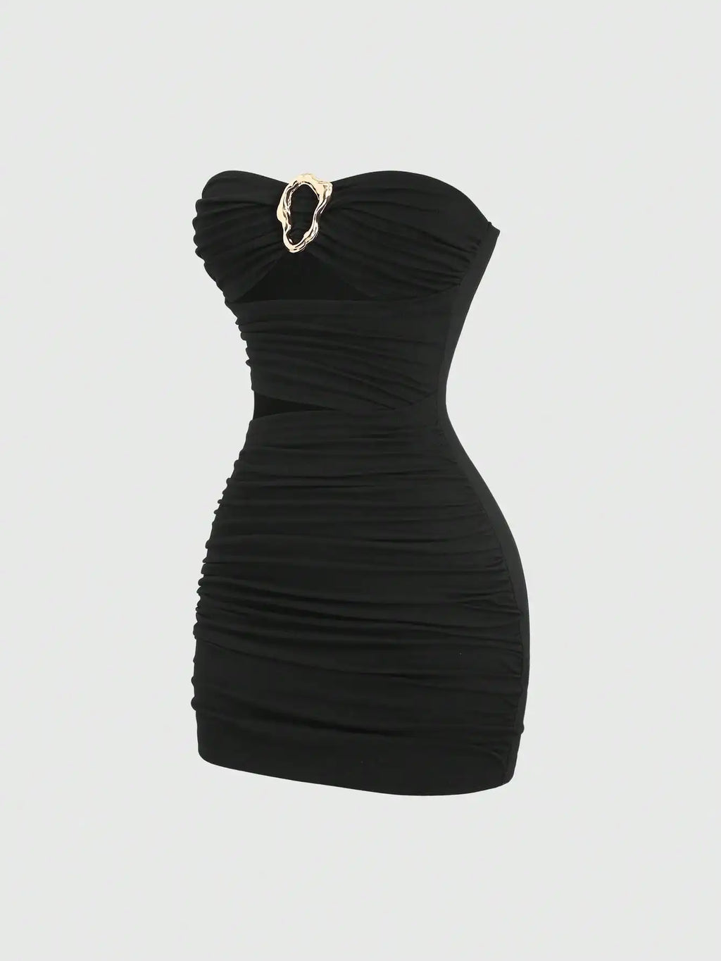 Strapless Ruched Bodycon Mini Dress with Metallic Accent Contemporary Silhouette