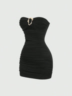 Strapless Ruched Bodycon Mini Dress with Metallic Accent Contemporary Silhouette