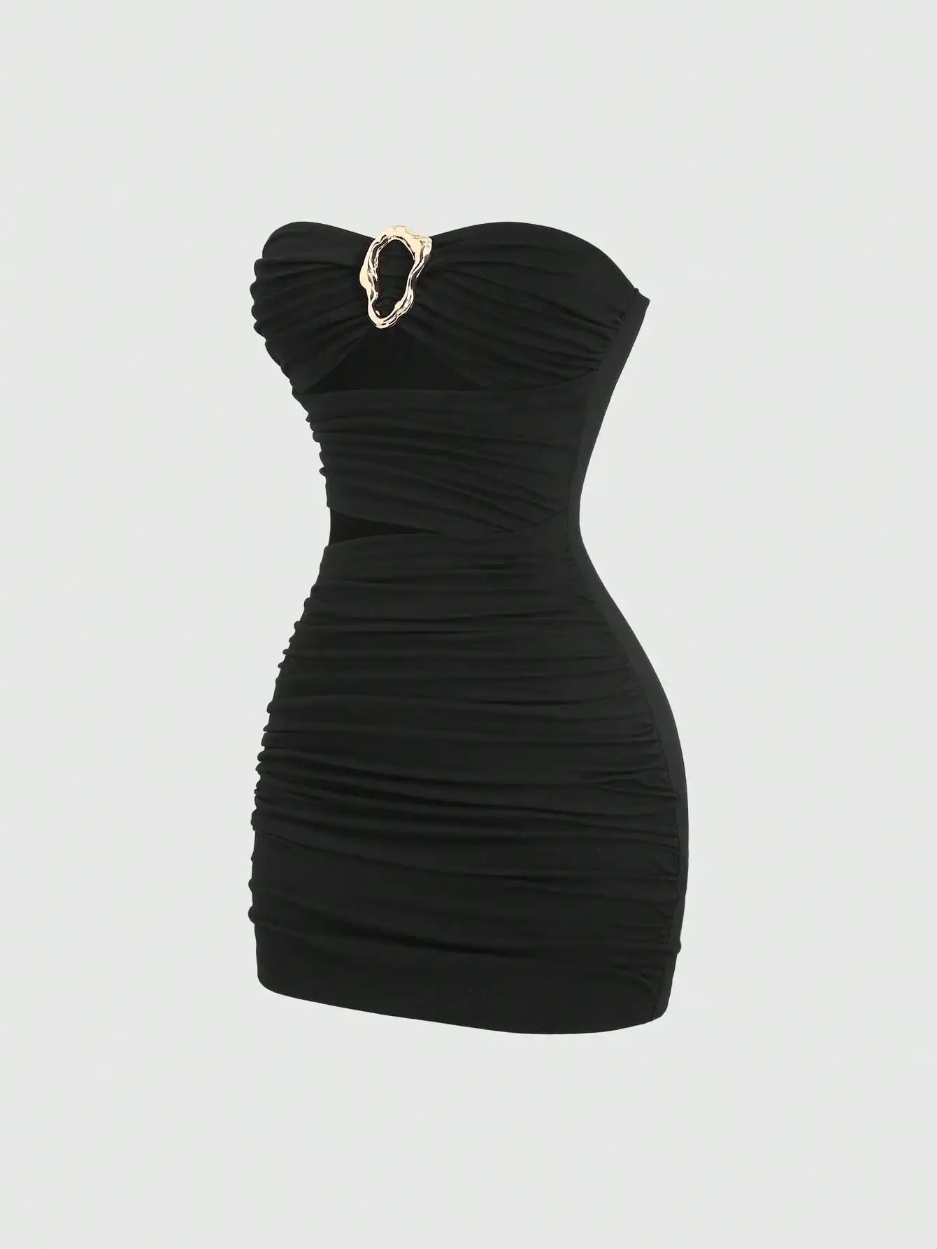 Strapless Ruched Bodycon Mini Dress with Metallic Accent Contemporary Silhouette