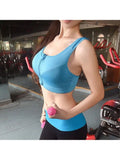Vibrant Blue Zip-Front Sports Bra with Thick Shoulder Straps and Scoop Neck